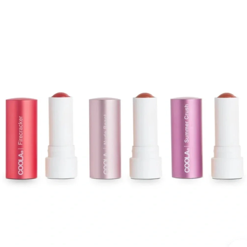 Coola Mineral Lip Trio Liplux Sunscreen 70% Organic Beach to Boardroom Lip Balm